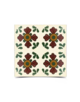 Green & Red Moroccan Floral Hand-Painted Tile - Bright Durable Mosaic