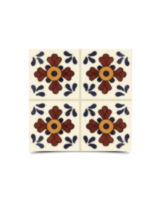 "Dark Blue & Red Moroccan Hand-Painted Tile - Premium Glazed Finish"