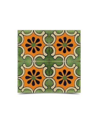 Green & Pumpkin Moroccan Hand-Painted Mosaic Tiles