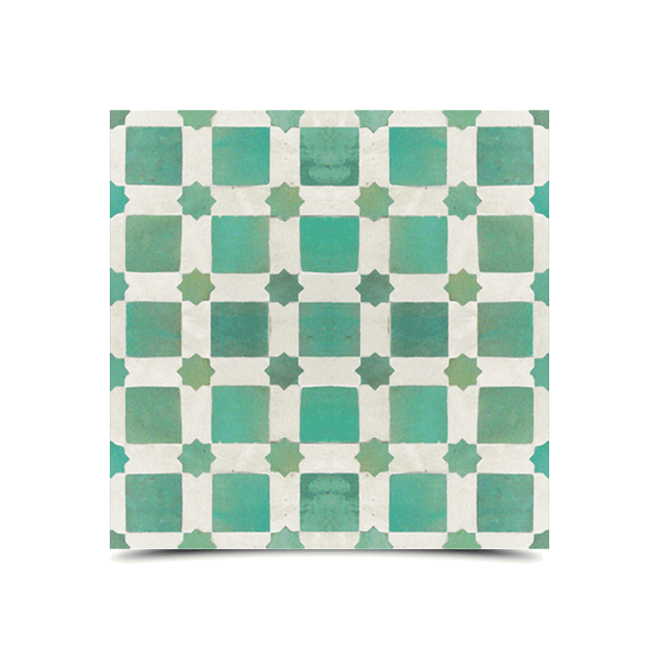 Moroccan Green Mosaic Tiles - Teal and White Pattern with Olive Stars