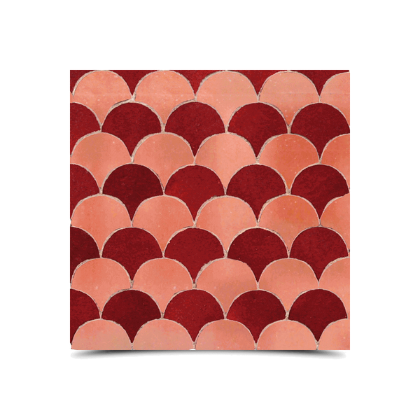 Moroccan Red Mosaic Tiles - Handcrafted Scallop Design