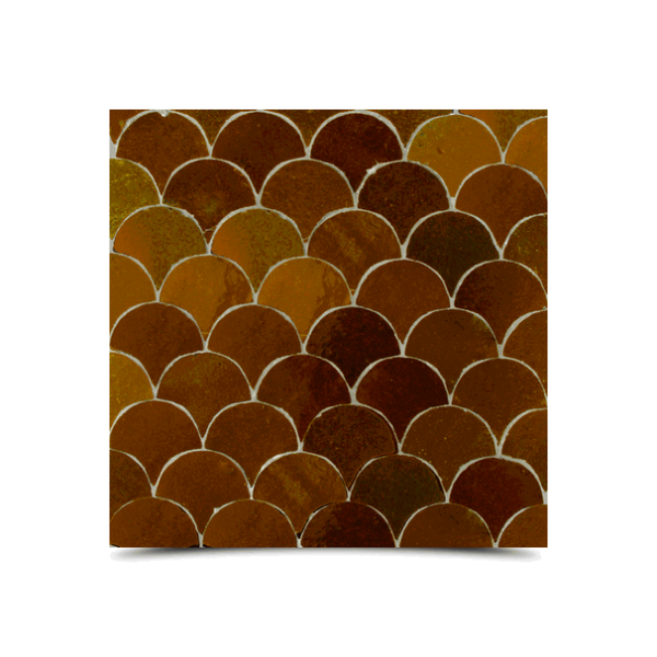 Moroccan Fish Scale Mosaic Tiles - Handcrafted Coffee Brown Scallop Pattern