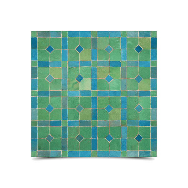 Moroccan Blue Green Mosaic Tiles - Handmade in Fes