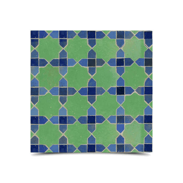 Moroccan Green & Blue Mosaic Tile | Star Pattern -  Enjoy the allure of Moroccan aesthetics with this vibrant handcrafted tile. Ideal for floors, walls, kitchens, and bathrooms.