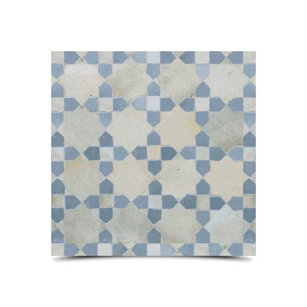 Blue & Beige Moroccan Mosaic Tiles - Eight-Point Star Design
