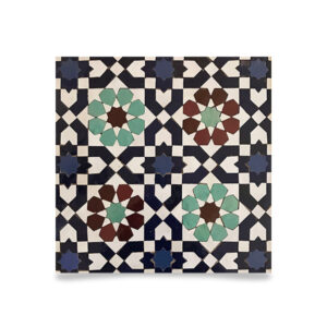Moroccan Mosaic Blue Border Tile - Geometric Floral Design