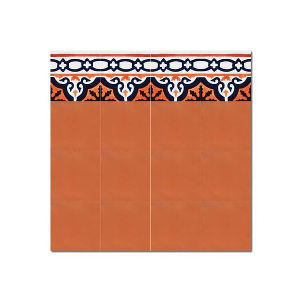 Moroccan Cement Border Tile | Black & Orange | Geometric Design