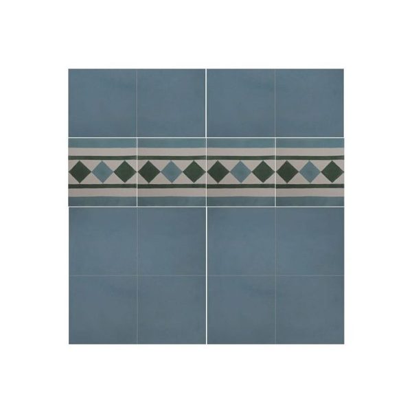 Moroccan Blue Cement Border Tiles - Elegant Lozenge Design