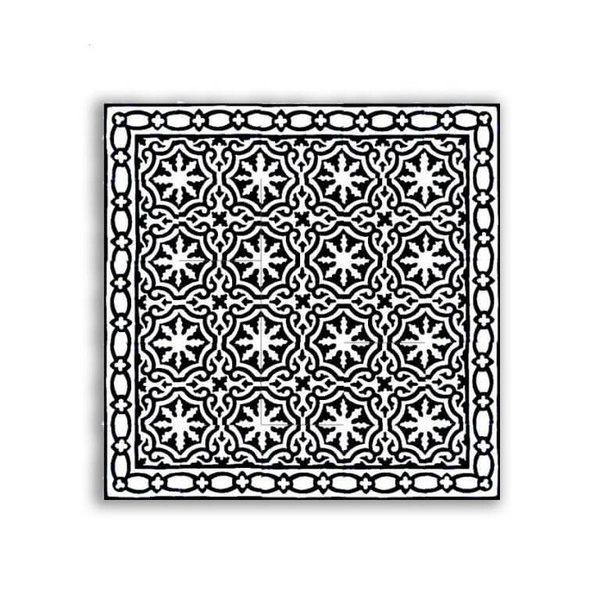 "Black and White Moroccan Cement Border - Intricate Floral and Geometric Motifs"