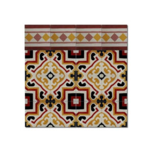 Moroccan Red & Yellow Floral Cement Border Tile - 60