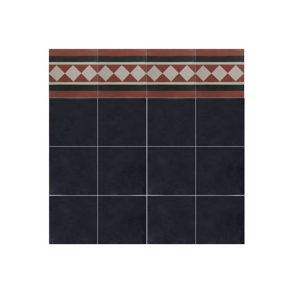 Moroccan Red & Black Cement Border Tiles - Elegant Lozenge Patterns for Kitchen & Bathrooms
