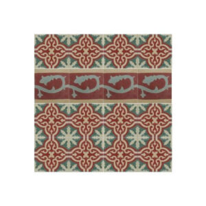 Moroccan Red & Gray Floral Cement Tile Border - Handmade Durable Finish