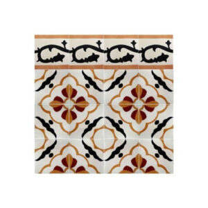 Moroccan Floral Border Tiles Red, Parchment White & Black