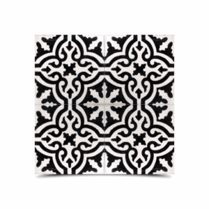 Elegant Moroccan Cement Pattern White & Black Tile - 224