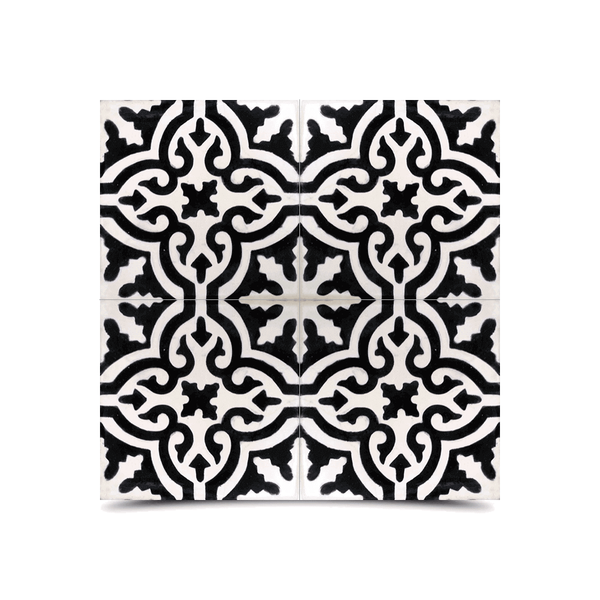 Elegant Moroccan Cement Pattern White & Black Tile - 224