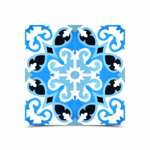 Moroccan Cement Pattern Tiles - White, Black & Blue