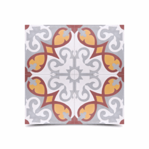 Moroccan Cement Floral Pattern Tiles - White, Gray, Red, Yellow