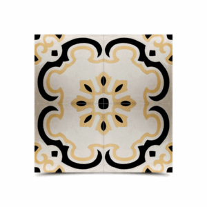 Moroccan Cement Pattern Tile - Beige, White & Black - Handcrafted Traditional Tile for Elegant Decor.