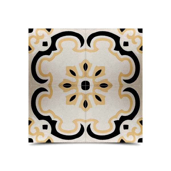 Moroccan Cement Pattern Tile - Beige, White & Black - Handcrafted Traditional Tile for Elegant Decor.
