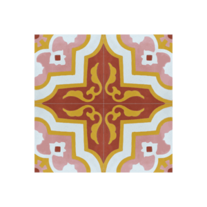 Vibrant Moroccan Floral Cement Tile - Pink, Red, Yellow & White