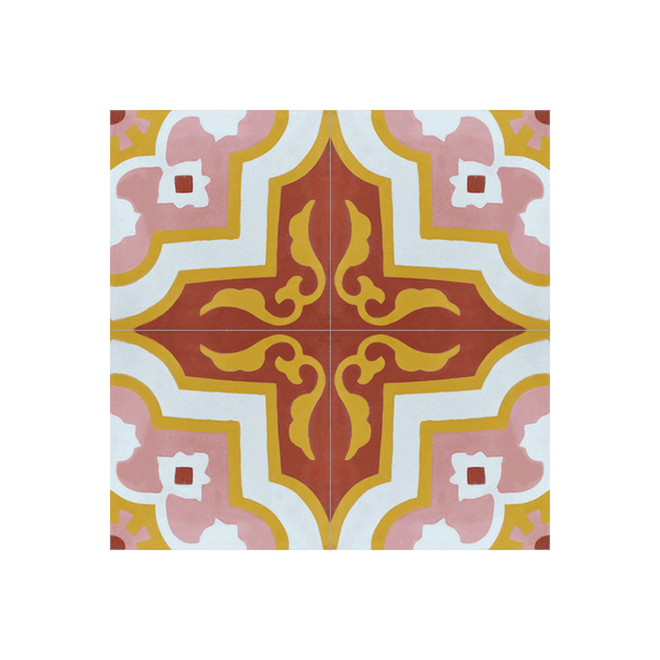 Vibrant Moroccan Floral Cement Tile - Pink, Red, Yellow & White