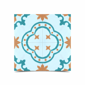 Moroccan Cement Pattern Turquoise & Orange Tiles - Floral Design