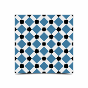 Moroccan Cement Pattern Tiles in Black, Blue & White