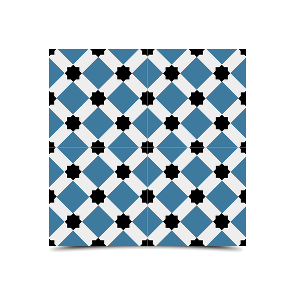 Moroccan Cement Pattern Tiles in Black, Blue & White
