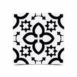 Moroccan Cement Tile in White & Black Floral Pattern - High-Quality Handmade Design
