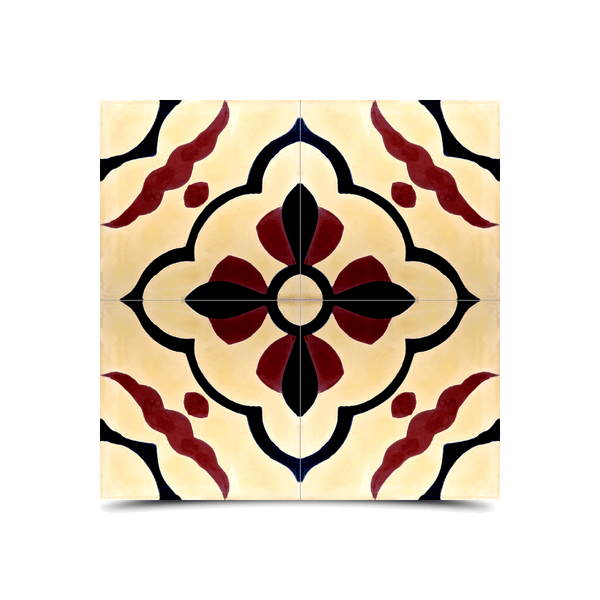 Moroccan Cement Tile in Dark Red & Black - Floral & Geometric Pattern