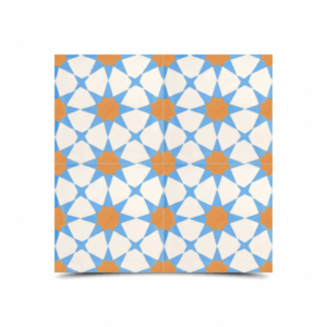 Moroccan Cement Pattern Tile in Orange, Blue & White