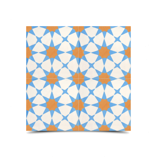 Moroccan Cement Pattern Tile in Orange, Blue & White