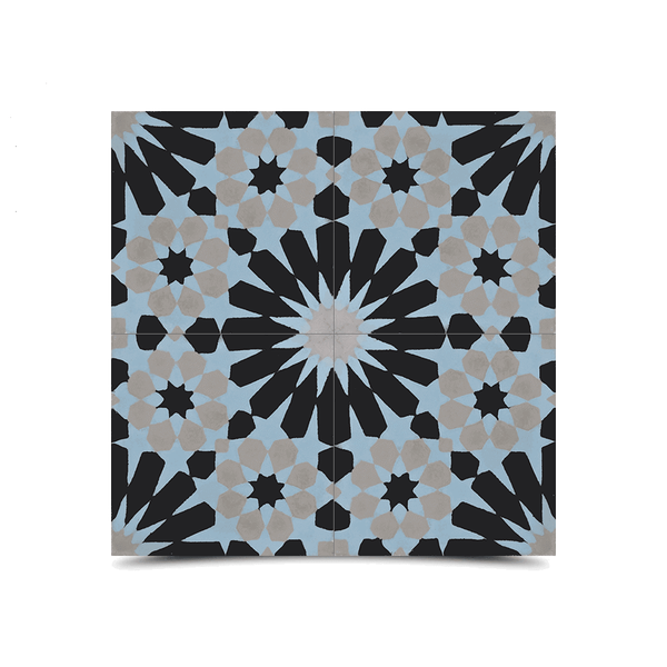 Moroccan Cement Pattern Tiles | Black, Blue, Pink, Tan