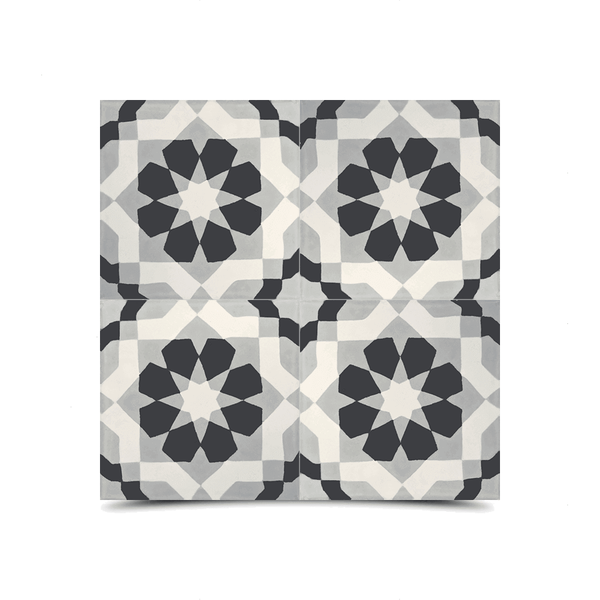 Moroccan Cement Pattern Black & White Glossy Tiles - 212