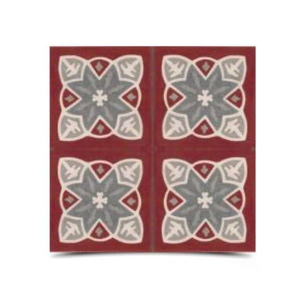 Dark Red & Light Grey Moroccan Hand Painted Tile | Handmade & Versatile