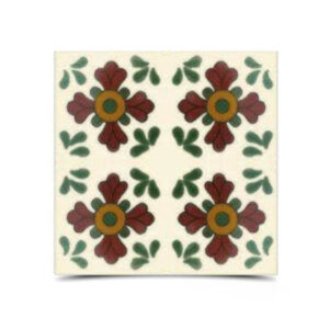 Green & Red Moroccan Floral Hand-Painted Tile - Bright Durable Mosaic