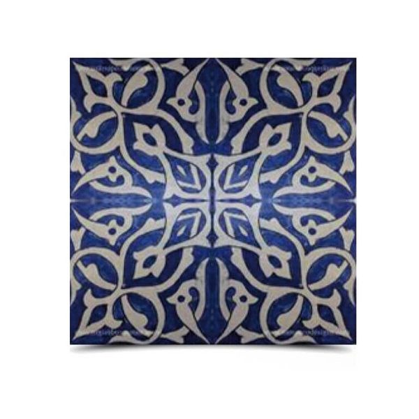 Moroccan Blue-Grey Hand-Painted Ceramic Tile - Vintage Arabesque Motif