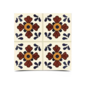 "Dark Blue & Red Moroccan Hand-Painted Tile - Premium Glazed Finish"