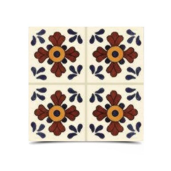 "Dark Blue & Red Moroccan Hand-Painted Tile - Premium Glazed Finish"