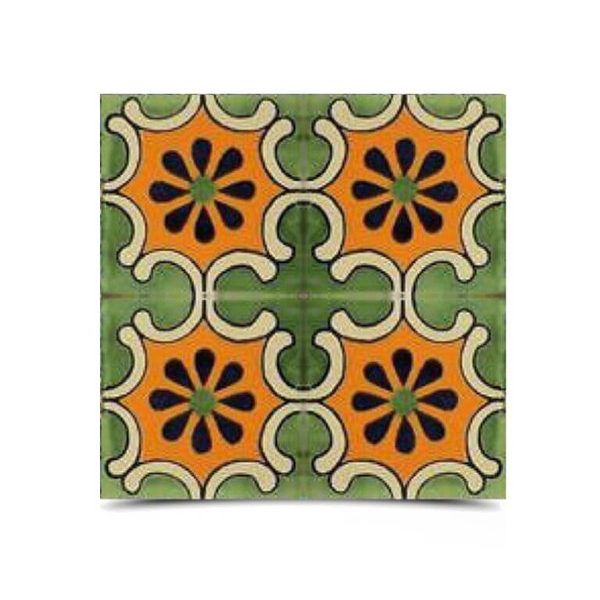 Green & Pumpkin Moroccan Hand-Painted Mosaic Tiles