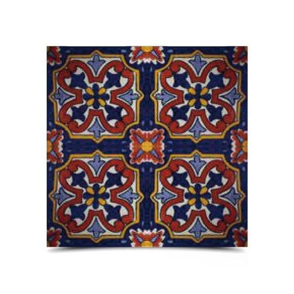 Moroccan Floral Mosaic Tiles - Navy, Yellow & Red (60 characters)
