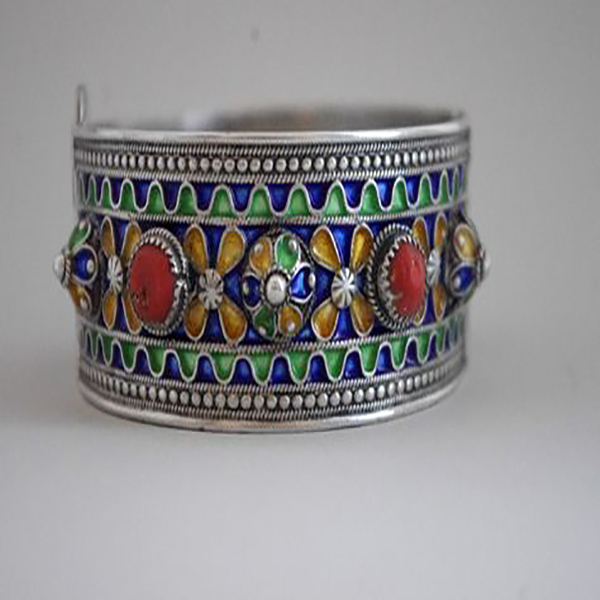 Moroccan Berber Silver Geometric Bracelet - Handmade Ethnic Jewelry