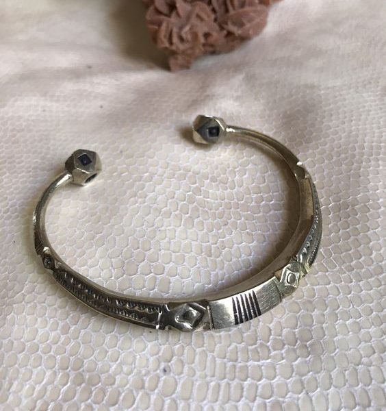 Moroccan Handcrafted Silver Bracelet with Geometric Patterns