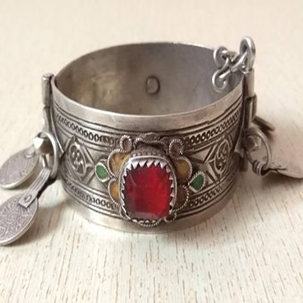 Moroccan Silver Adjustable Geo-Patterned Bracelet