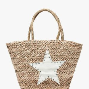 Eco-Friendly Moroccan Straw Handbag with Star Embroidery