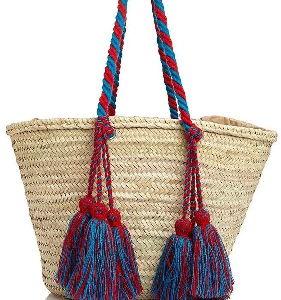 Eco-Friendly Moroccan Handwoven Red & Blue Straw Handbag
