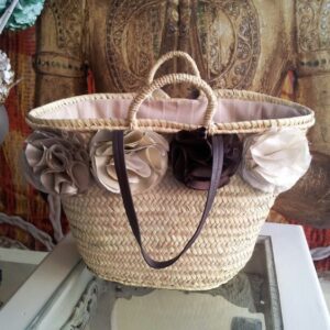Moroccan Straw Handbag with Floral Accents - Eco-Friendly Handmade Basket