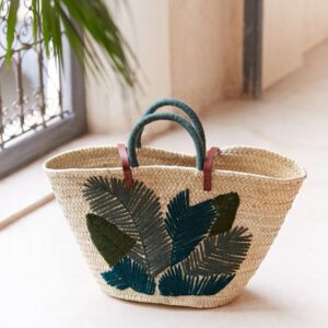 Moroccan Leaf Print Straw Handbag - Ethically Handcrafted