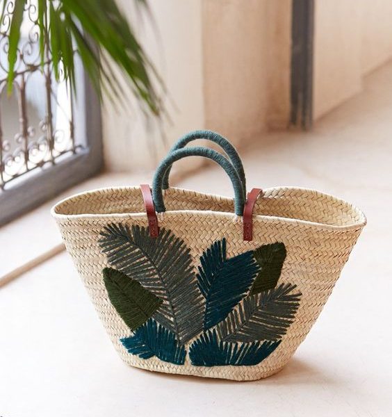 Moroccan Leaf Print Straw Handbag - Ethically Handcrafted
