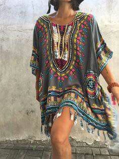 Moroccan Kaftan Style Beach Cover Up - Moroccan Print Maxi Caftan | Beachwear.
